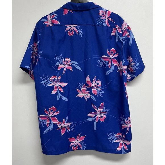 Vintage Hilo Hattie Mens Hawaiian Shirt Size L Blue Pink Floral Aloha Button Up - Picture 3 of 5